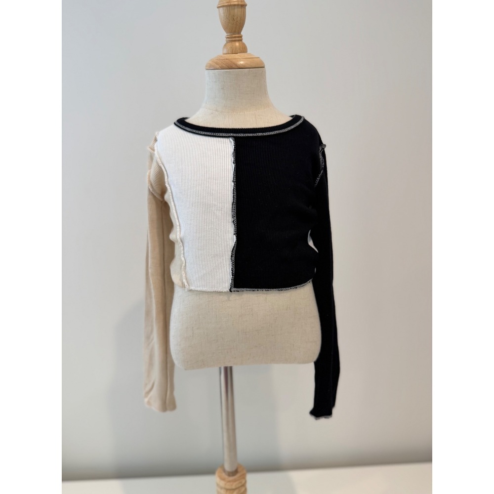 Fbz Toddler Girl Black White Tan Color Block Ribbed Long-sleeve, Size 4